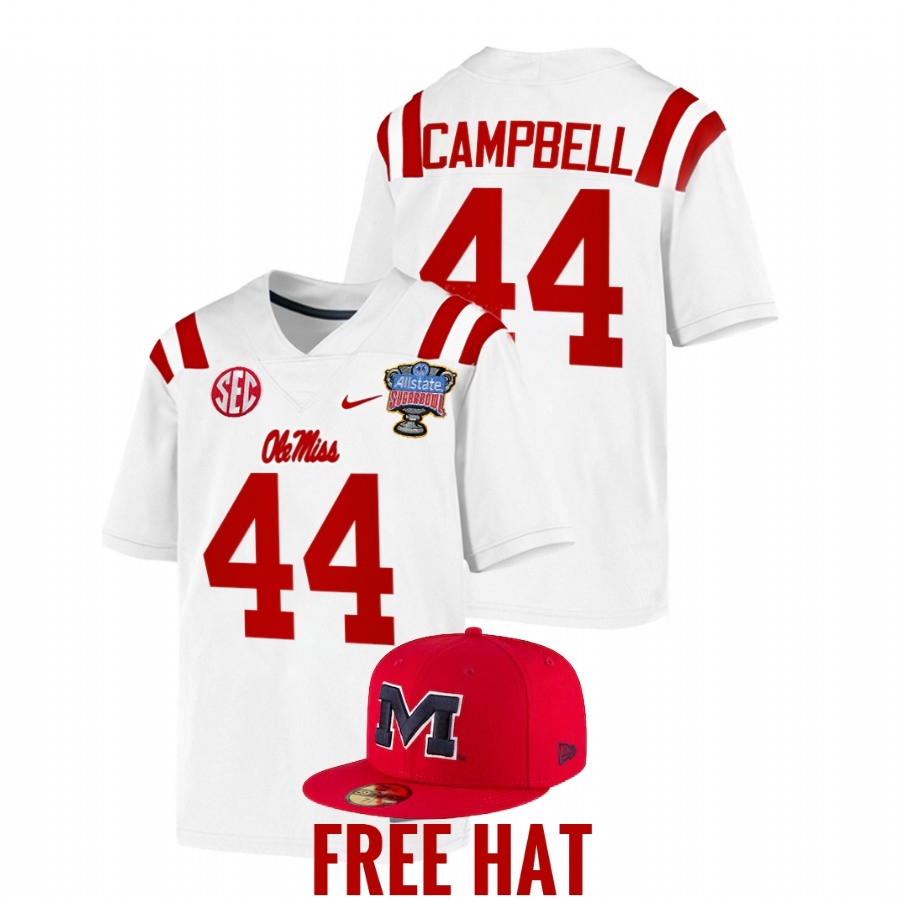Ole Miss Rebels Men's NCAA Chance Campbell #44 White Sugar Bowl Playoff 2022 College Football Jersey JNP2449YU